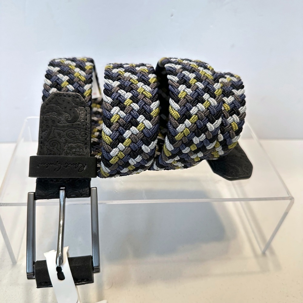 Robert Graham Jacob Woven Braided Elastic Belt Grey Olive Navy Mens‎ Size 32 NEW